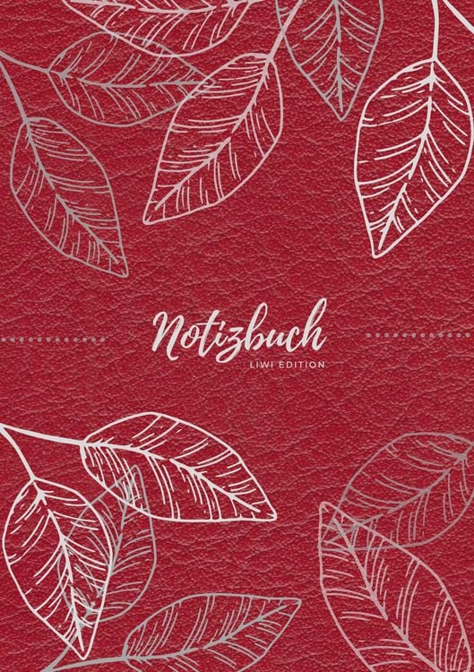 Produktbild: Notizbuch Tagebuch A5 liniert - 100 Seiten 90g/m&sup2; - Soft Cover - Silberne Bl&auml;tter auf rot - Papier