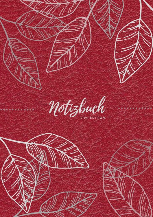 Produktbild: Notizbuch Tagebuch A5 liniert - 100 Seiten 90g/m&sup2; - Soft Cover - Silberne Bl&auml;tter auf rot