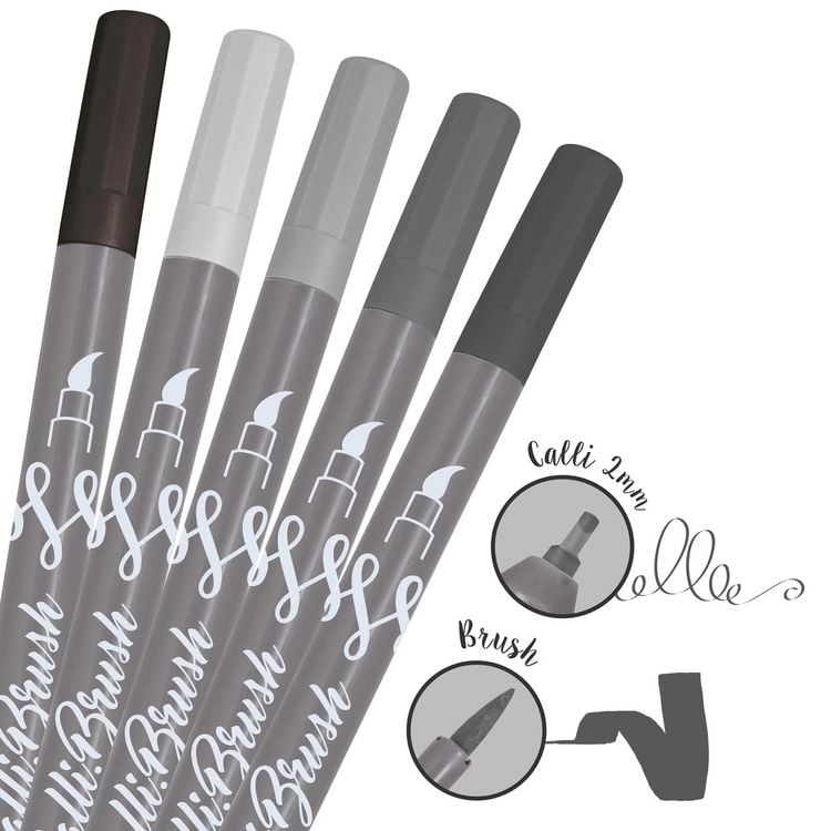 Produktbild: ONLINE Kalligraphiestifte Calli Brush Grey Edition grau 5 St&uuml;ck