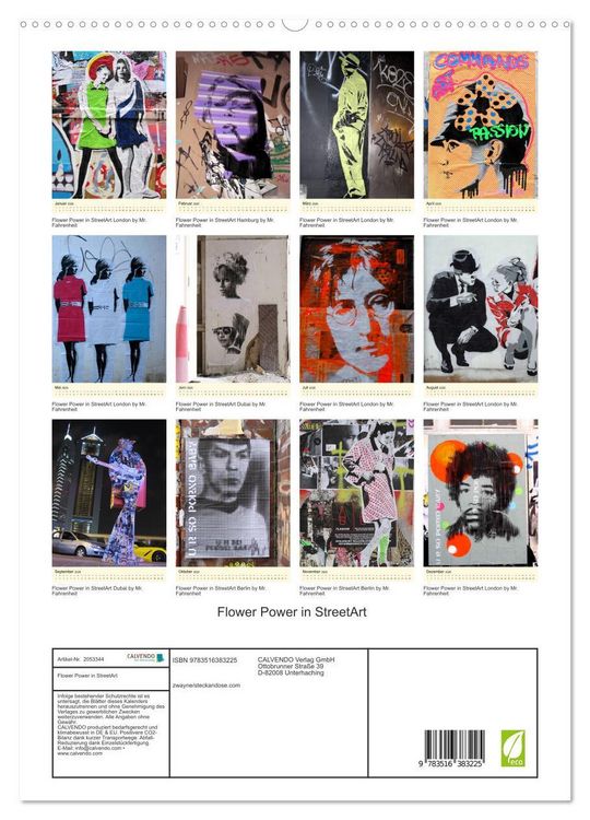 Produktbild: Flower Power in StreetArt (hochwertiger Premium Wandkalender 2026 DIN A2 hoch), Kunstdruck in Hochglanz