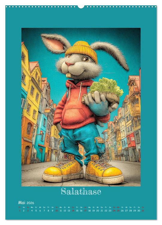 Produktbild: Urban Rabbits. Coole Stadthasen mit Charakter (hochwertiger Premium Wandkalender 2026 DIN A2 hoch), Kunstdruck in Hochglanz