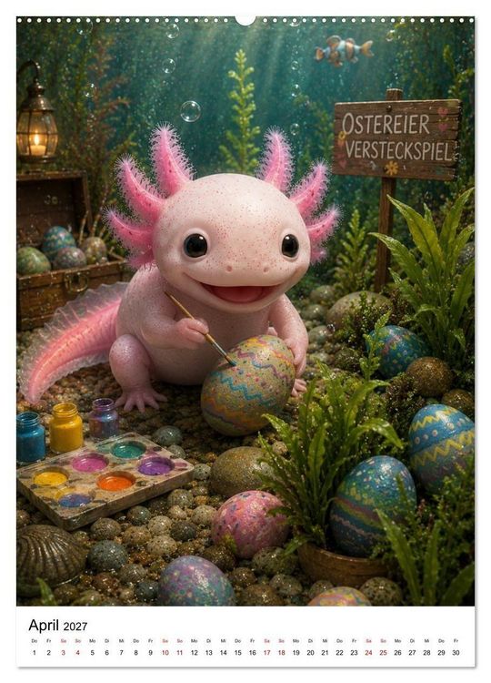 Produktbild: Axolotl durchs ganze Jahr (hochwertiger Premium Wandkalender 2027 DIN A2 hoch), Kunstdruck in Hochglanz