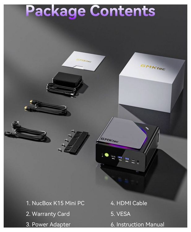 Produktbild: GMKtec Mini PC K15 Intel&reg; Core&trade; Ultra 5 125U Intel&reg; Core&trade; Ultra 5 125U 4.3 GHz 16 GB RAM 1 TB SSD Intel Graphics Win 11 Pro K15
