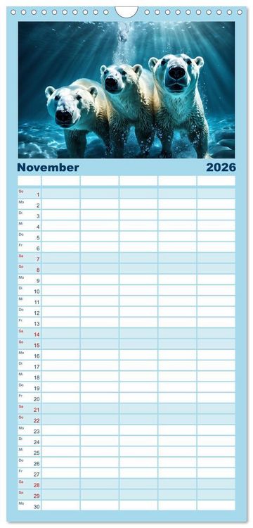 Produktbild: Familienplaner 2026 - Im magischen Land der Eisb&auml;ren mit 5 Spalten (Wandkalender, 21 x 45 cm) CALVENDO