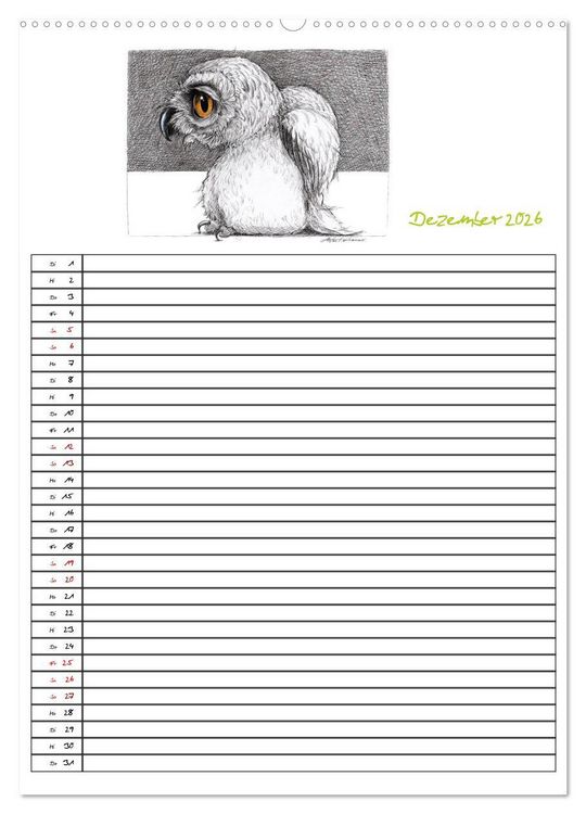 Produktbild: Tieronisch Eulen (Wandkalender 2026 DIN A2 hoch), CALVENDO Monatskalender