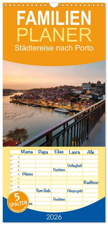 Produktbild: Familienplaner 2026 - St&auml;dtereise nach Porto mit 5 Spalten (Wandkalender, 21 x 45 cm) CALVENDO
