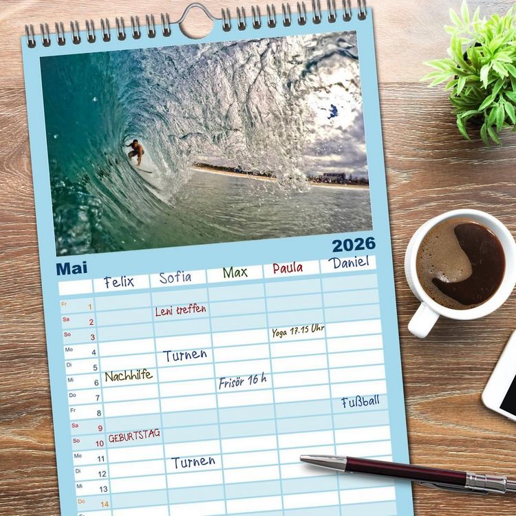 Produktbild: Familienplaner 2026 - Surfen - so cool mit 5 Spalten (Wandkalender, 21 x 45 cm) CALVENDO
