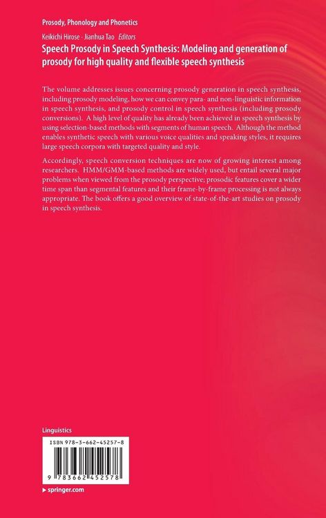 Produktbild: Speech Prosody in Speech Synthesis: Modeling and generation of prosody for high quality and flexible speech synthesis