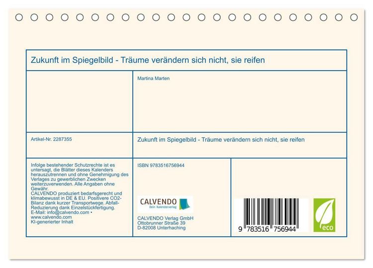 Produktbild: Zukunft im Spiegelbild - Tr&auml;ume ver&auml;ndern sich nicht, sie reifen (Tischkalender 2027 DIN A5 quer), CALVENDO Monatskalender