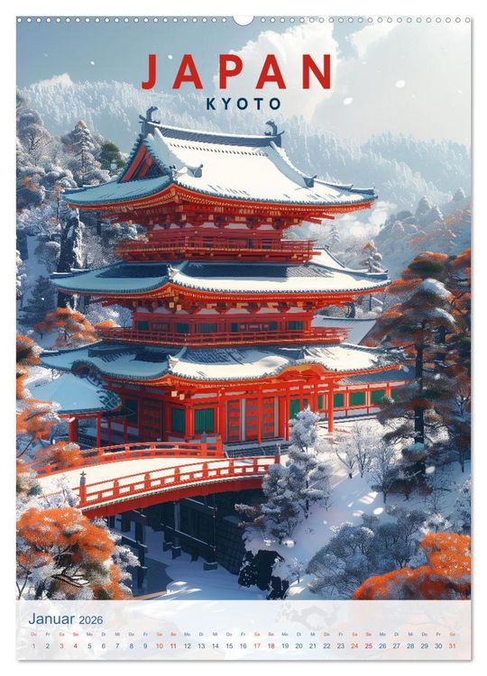 Produktbild: Japan - Old School Poster Style (Wandkalender 2026 DIN A2 hoch), CALVENDO Monatskalender