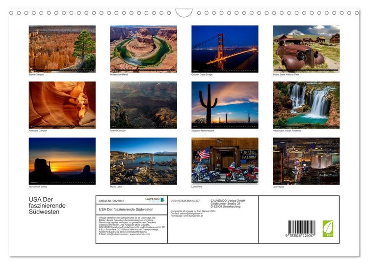 Produktbild: USA Der faszinierende S&uuml;dwesten (Wandkalender 2026 DIN A3 quer), CALVENDO Monatskalender