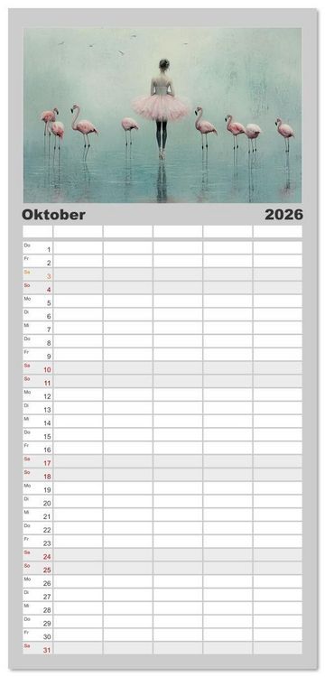 Produktbild: Familienplaner 2026 - Im Pas de Deux mit der Stille mit 5 Spalten (Wandkalender, 21 x 45 cm) CALVENDO