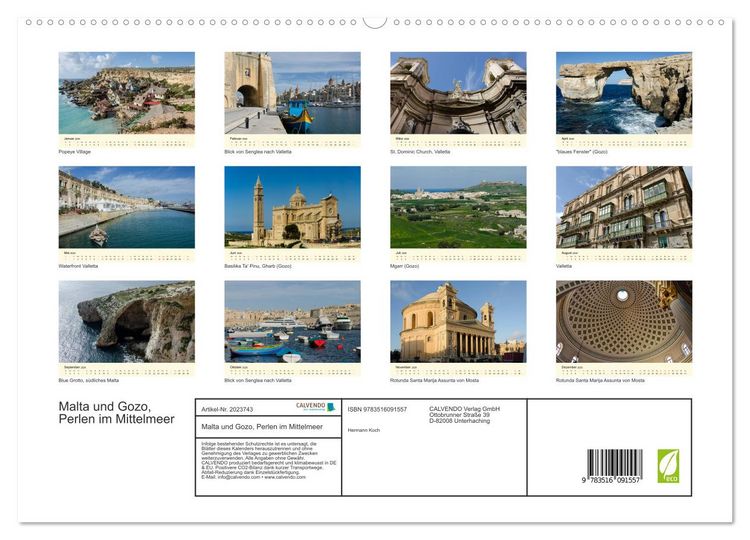 Produktbild: Malta und Gozo, Perlen im Mittelmeer (hochwertiger Premium Wandkalender 2026 DIN A2 quer), Kunstdruck in Hochglanz