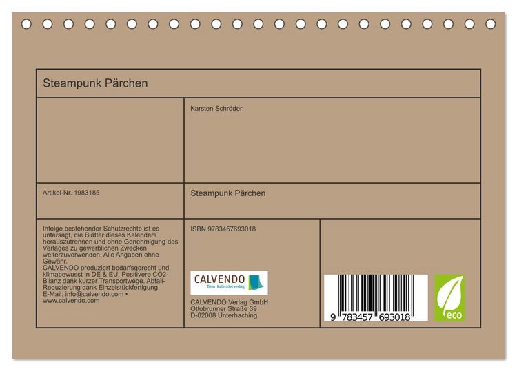 Produktbild: Steampunk P&auml;rchen (Tischkalender 2026 DIN A5 quer), CALVENDO Monatskalender