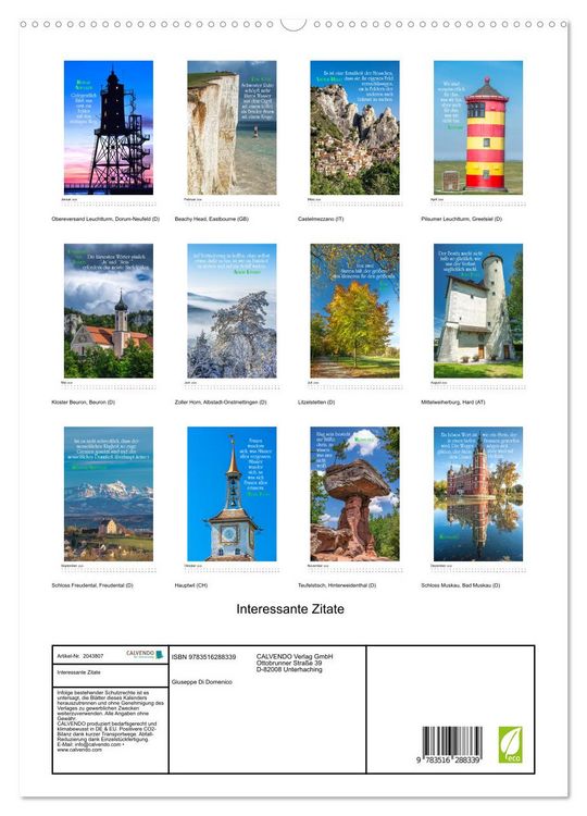 Produktbild: Interessante Zitate (hochwertiger Premium Wandkalender 2026 DIN A2 hoch), Kunstdruck in Hochglanz