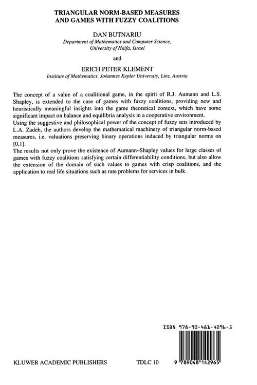 Produktbild: Triangular Norm-Based Measures and Games with Fuzzy Coalitions