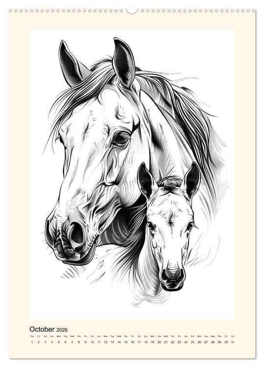 Produktbild: Sketchy Power Horses (High Quality Premium Wall Calendar 2026 DIN A2 portrait),CALVENDO 12 Month Wall Calendar
