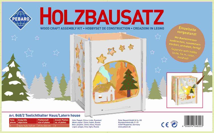Produktbild: PEBARO 848/2 - Holzbausatz Laterne Haus, 5 Teile, Holzkonstruktion zum Zusammenstecken