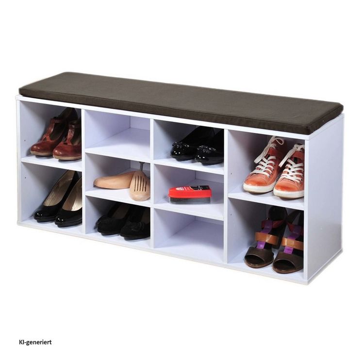 Produktbild: HTI-Living Schuhbank mit Sitzpolster 10 F&auml;cher Wei&szlig; Anthrazit Schuhregal Garderobenbank