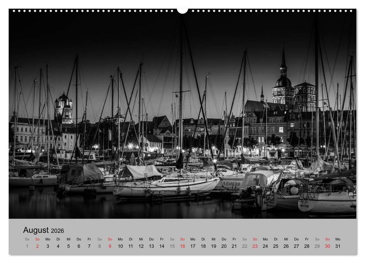Produktbild: Hansestadt Stralsund bei Nacht (mit GPS-Koordinaten) (Wandkalender 2026 DIN A2 quer), CALVENDO Monatskalender