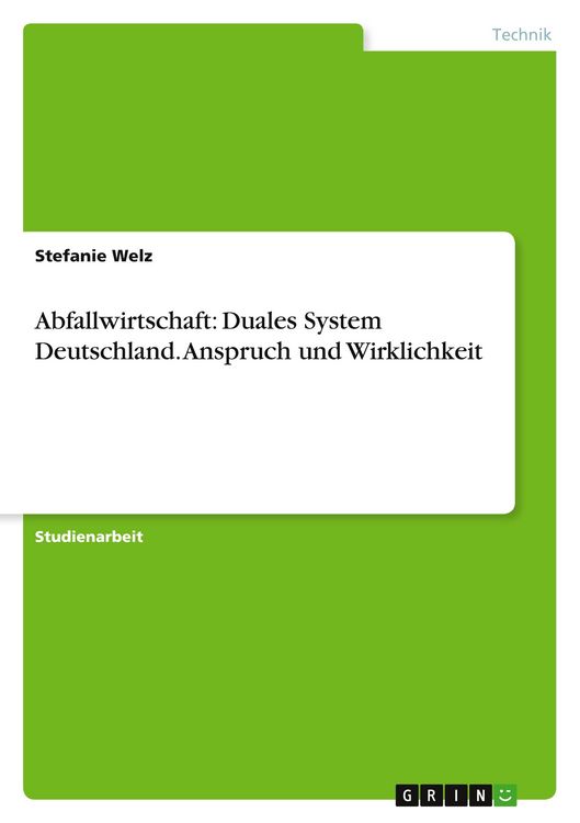 Produktbild: Abfallwirtschaft: Duales System Deutschland. Anspruch und Wirklichkeit