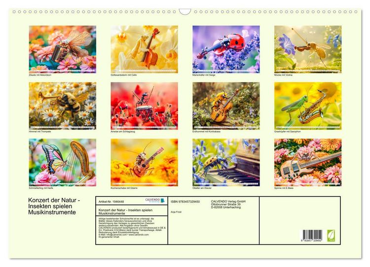 Produktbild: Konzert der Natur - Insekten spielen Musikinstrumente (Wandkalender 2026 DIN A2 quer), CALVENDO Monatskalender