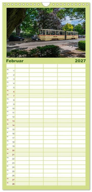 Produktbild: Familienplaner 2027 - Stra&szlig;enbahnklassiker auf Schienen mit 5 Spalten (Wandkalender, 21 x 45 cm) CALVENDO