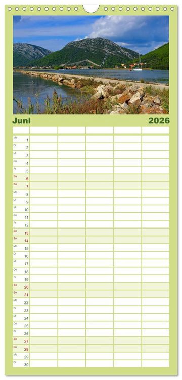 Produktbild: Familienplaner 2026 - Kroatien - Traumhafte Landschaften und faszinierende St&auml;dte mit 5 Spalten (Wandkalender, 21 x 45 cm) CALVENDO