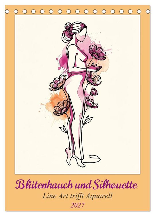 Produktbild: Bl&uuml;tenhauch und Silhouette - Line Art trifft Aquarell (Tischkalender 2027 DIN A5 hoch), CALVENDO Monatskalender