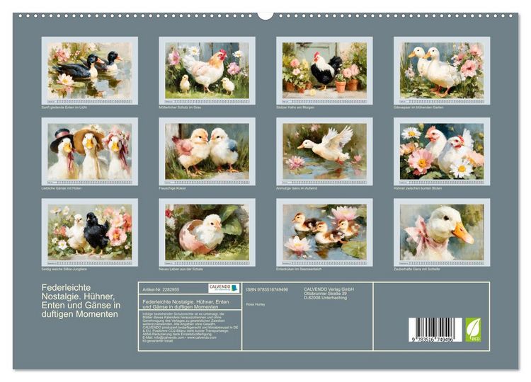 Produktbild: Federleichte Nostalgie. H&uuml;hner, Enten und G&auml;nse in duftigen Momenten (hochwertiger Premium Wandkalender 2027 DIN A2 quer), Kunstdruck in Hochglanz
