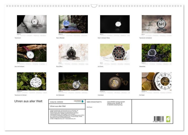 Produktbild: Uhren aus aller Welt (Wandkalender 2026 DIN A2 quer), CALVENDO Monatskalender