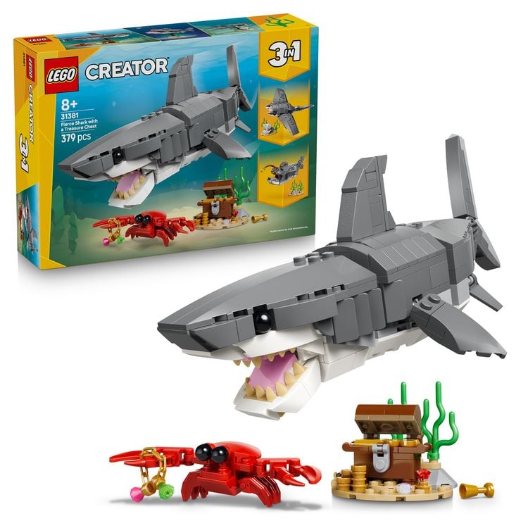 Produktbild: LEGO Creator 3-in-1-Set 31381 Wilder Hai mit Schatztruhe, Geschenk ab 8