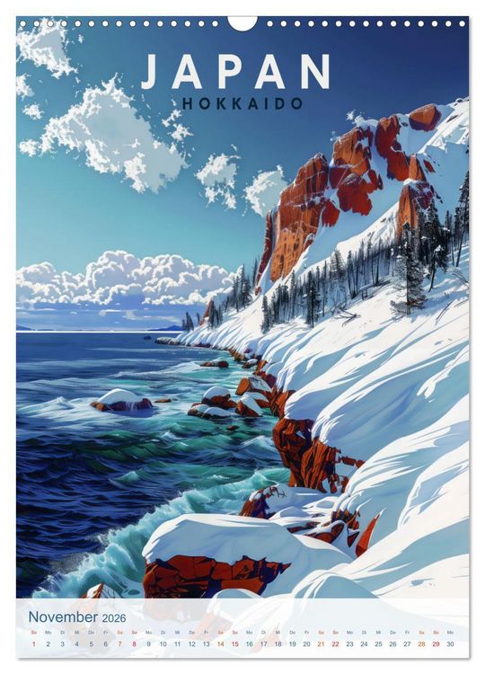 Produktbild: Japan - Old School Poster Style (Wandkalender 2026 DIN A3 hoch), CALVENDO Monatskalender