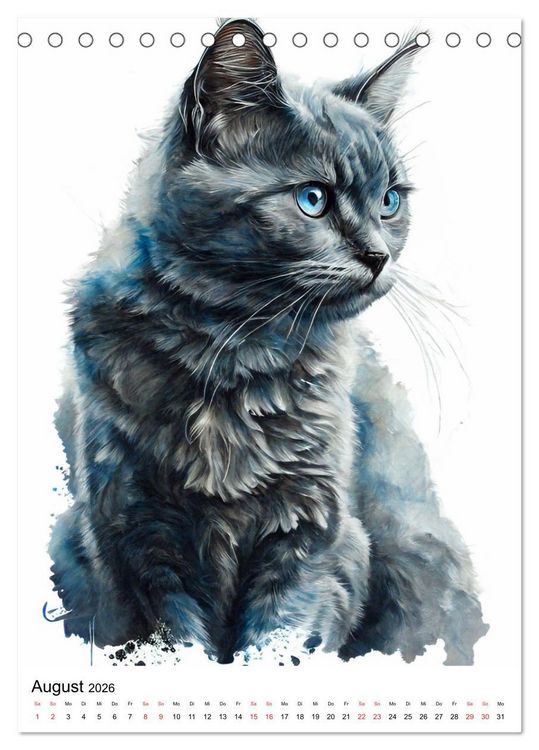 Produktbild: Katzen wie gemalt (Tischkalender 2026 DIN A5 hoch), CALVENDO Monatskalender