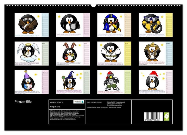 Produktbild: Pinguin-Elfe (hochwertiger Premium Wandkalender 2026 DIN A2 quer), Kunstdruck in Hochglanz