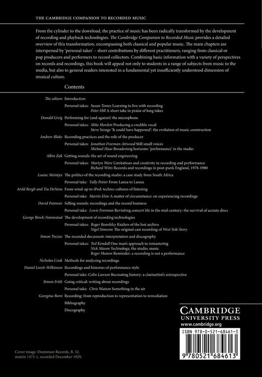 Produktbild: The Cambridge Companion to Recorded Music