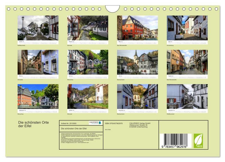 Produktbild: Die sch&ouml;nsten Orte der Eifel (Wandkalender 2026 DIN A4 quer), CALVENDO Monatskalender