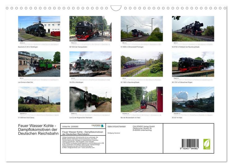 Produktbild: Feuer Wasser Kohle - Dampflokomotiven der Deutschen Reichsbahn (Wandkalender 2026 DIN A3 quer), CALVENDO Monatskalender