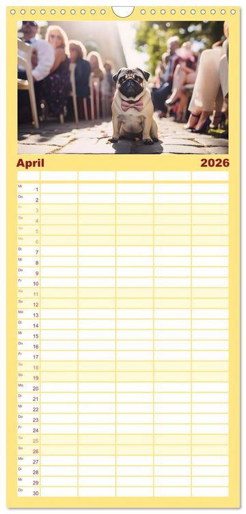 Produktbild: Familienplaner 2026 - Kleine Helden - eine Hommage an die Mopsrasse mit 5 Spalten (Wandkalender, 21 x 45 cm) CALVENDO