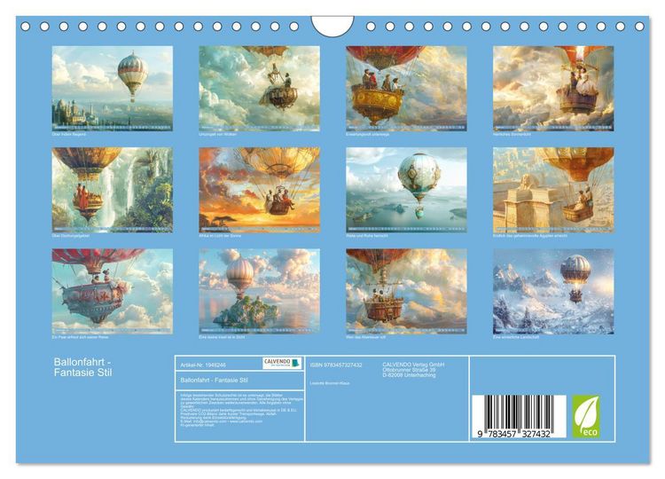 Produktbild: Ballonfahrt - Fantasie Stil (Wandkalender 2026 DIN A4 quer), CALVENDO Monatskalender