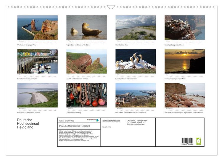 Produktbild: Deutsche Hochseeinsel Helgoland (Wandkalender 2026 DIN A2 quer), CALVENDO Monatskalender