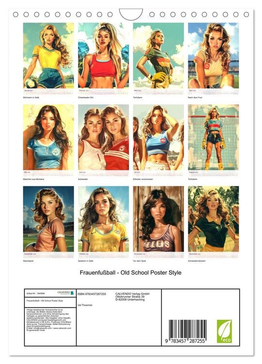 Produktbild: Frauenfu&szlig;ball - Old School Poster Style (Wandkalender 2026 DIN A4 hoch), CALVENDO Monatskalender