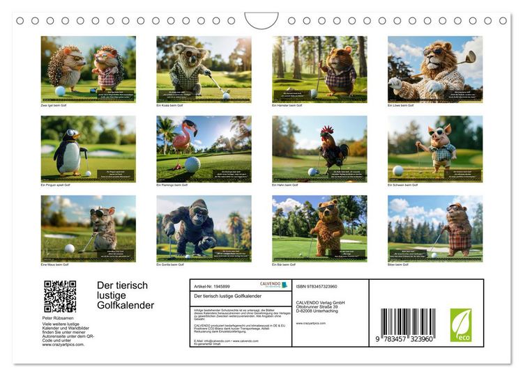 Produktbild: Der tierisch lustige Golfkalender (Wandkalender 2026 DIN A4 quer), CALVENDO Monatskalender