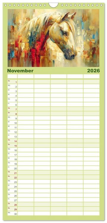 Produktbild: Familienplaner 2026 - Im Glanz der Pferde. Edle Sch&ouml;nheiten in moderner &Ouml;loptik mit 5 Spalten (Wandkalender, 21 x 45 cm) CALVENDO
