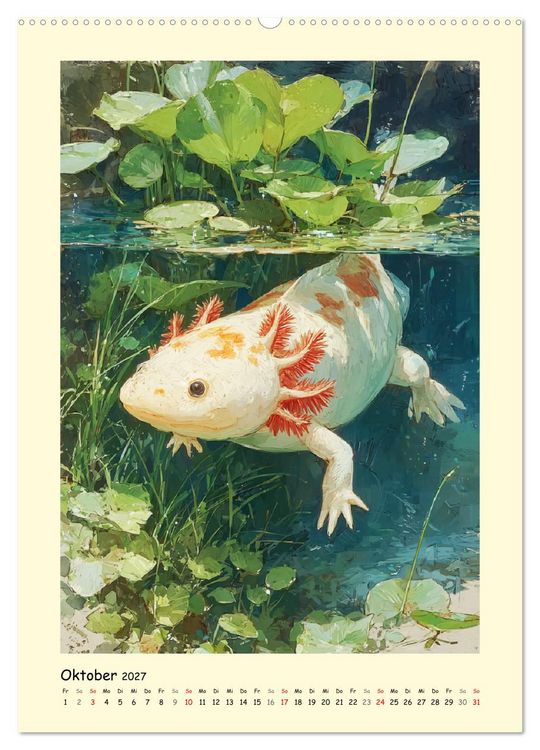 Produktbild: Axolotl im Licht. Lurche zwischen Bl&uuml;ten, Pflanzen und Fantasie (hochwertiger Premium Wandkalender 2027 DIN A2 hoch), Kunstdruck in Hochglanz