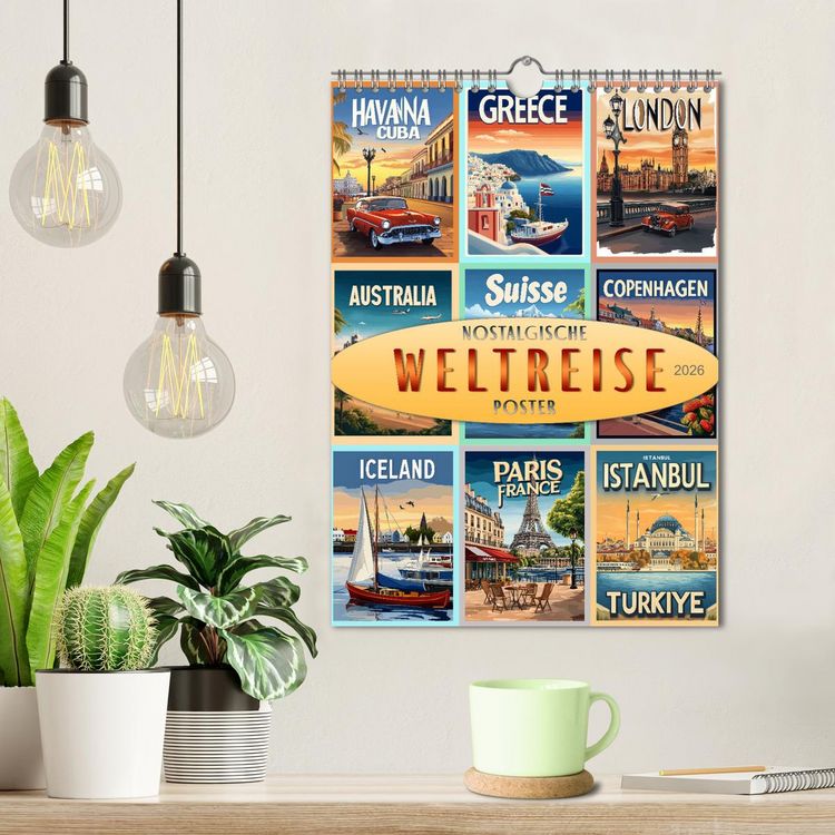 Produktbild: Weltreise - nostalgische Poster (Wandkalender 2026 DIN A4 hoch), CALVENDO Monatskalender