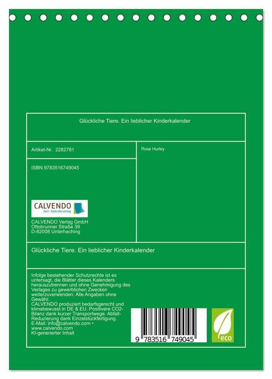 Produktbild: Hurley, R: Gl&uuml;ckliche Tiere. Ein lieblicher Kinderkalender (
