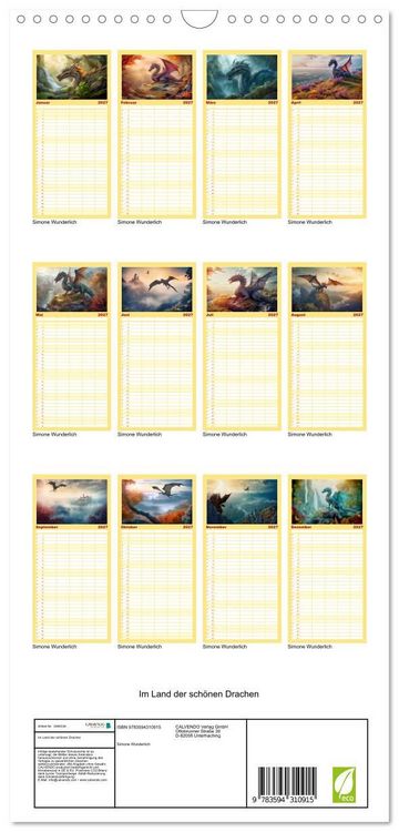 Produktbild: Familienplaner 2027 - Im Land der sch&ouml;nen Drachen mit 5 Spalten (Wandkalender, 21 x 45 cm) CALVENDO
