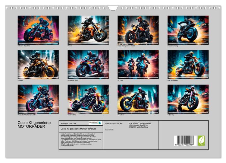 Produktbild: Coole KI-generierte MOTORR&Auml;DER (Wandkalender 2026 DIN A3 quer), CALVENDO Monatskalender
