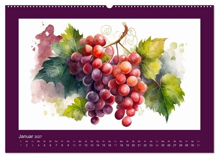 Produktbild: Fr&uuml;chte in Wasserfarben - Fruchtige KI-Kunst f&uuml;r das ganze Jahr (hochwertiger Premium Wandkalender 2027 DIN A2 quer), Kunstdruck in Hochglanz